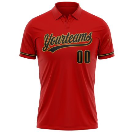 Personalized Red Black-Old Gold Performance Vapor Golf Polo Shirt Team Custom Name and Number