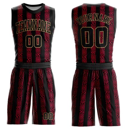 Personalized Red Black-Old Gold Round Neck Sublimation Basketball Suit Jersey