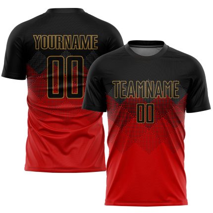 Personalized Red Black-Old Gold Sublimation Soccer Uniform Jersey 7397