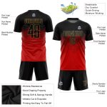 Personalized Red Black-Old Gold Sublimation Soccer Uniform Jersey