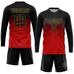 Personalized Red Black-Old Gold Sublimation Soccer Uniform Jersey