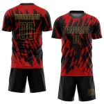 Personalized Red Black-Old Gold Sublimation Soccer Uniform Jersey Team Custom Name and Number