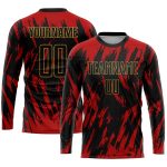 Personalized Red Black-Old Gold Sublimation Soccer Uniform Jersey Team Custom Name and Number