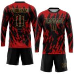 Personalized Red Black-Old Gold Sublimation Soccer Uniform Jersey Team Custom Name and Number