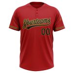 Personalized Red Black-Old Gold Two-Button Unisex Softball Jersey Team Custom Name and Number