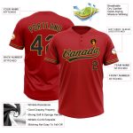 Personalized Red Black-Old Gold Two-Button Unisex Softball Jersey Team Custom Name and Number