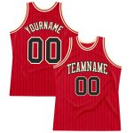Personalized Red Black Pinstripe Black-Cream Authentic Basketball Jersey Team Custom Name and Number