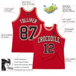 Personalized Red Black Pinstripe Black-Cream Authentic Basketball Jersey Team Custom Name and Number
