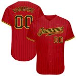 Personalized Red Black Pinstripe Black-Gold Authentic Baseball Jersey Team Custom Name and Number