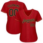 Personalized Red Black Pinstripe Black-Old Gold Authentic Baseball Jersey Team Custom Name and Number