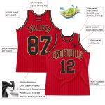 Personalized Red Black Pinstripe Black-Old Gold Authentic Basketball Jersey Team Custom Name and Number