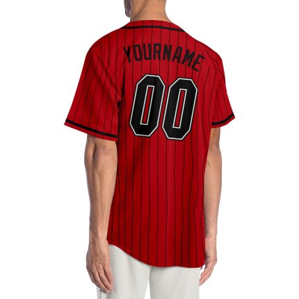 Personalized Red Black Pinstripe Black-White Authentic Baseball Jersey