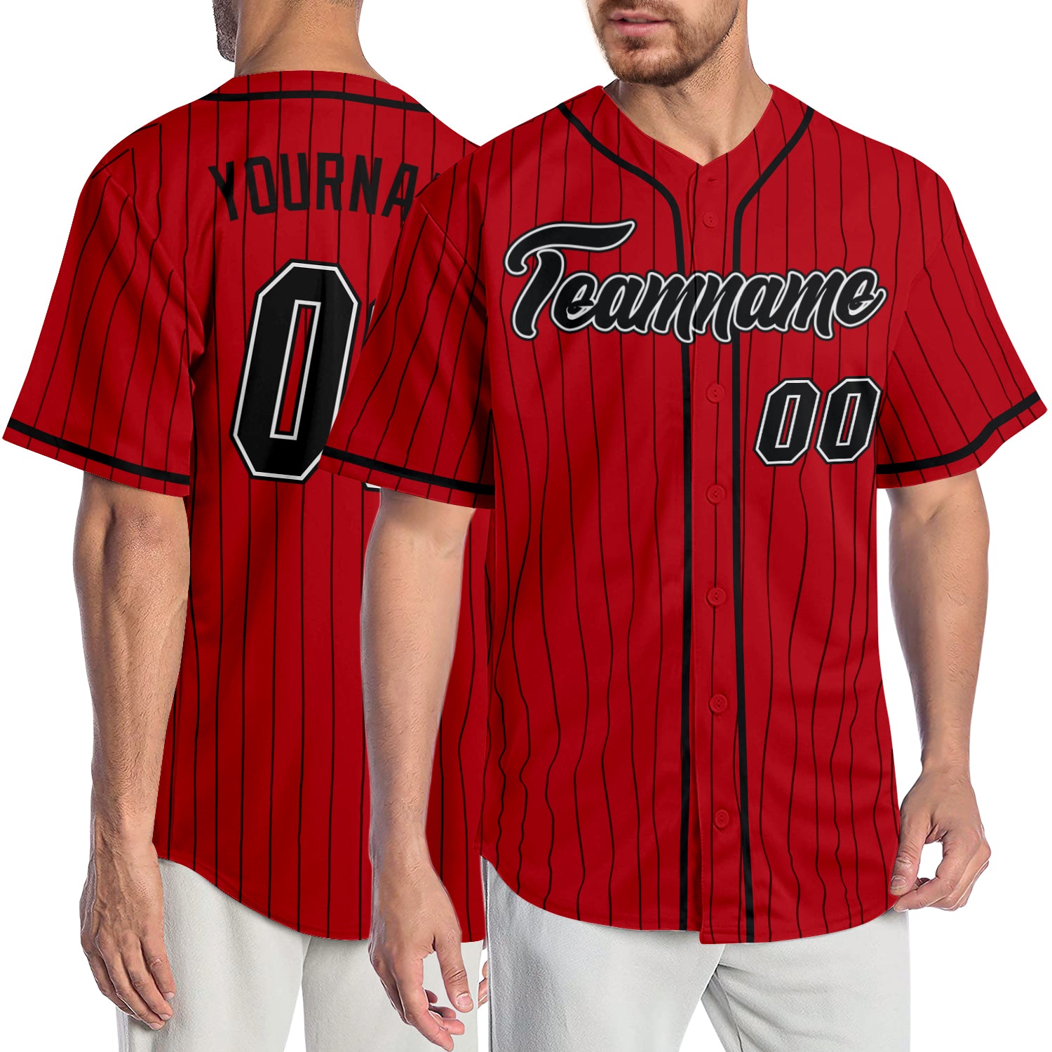 Personalized Red Black Pinstripe Black-White Authentic Baseball Jersey