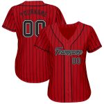 Personalized Red Black Pinstripe Black-White Authentic Baseball Jersey Team Custom Name and Number
