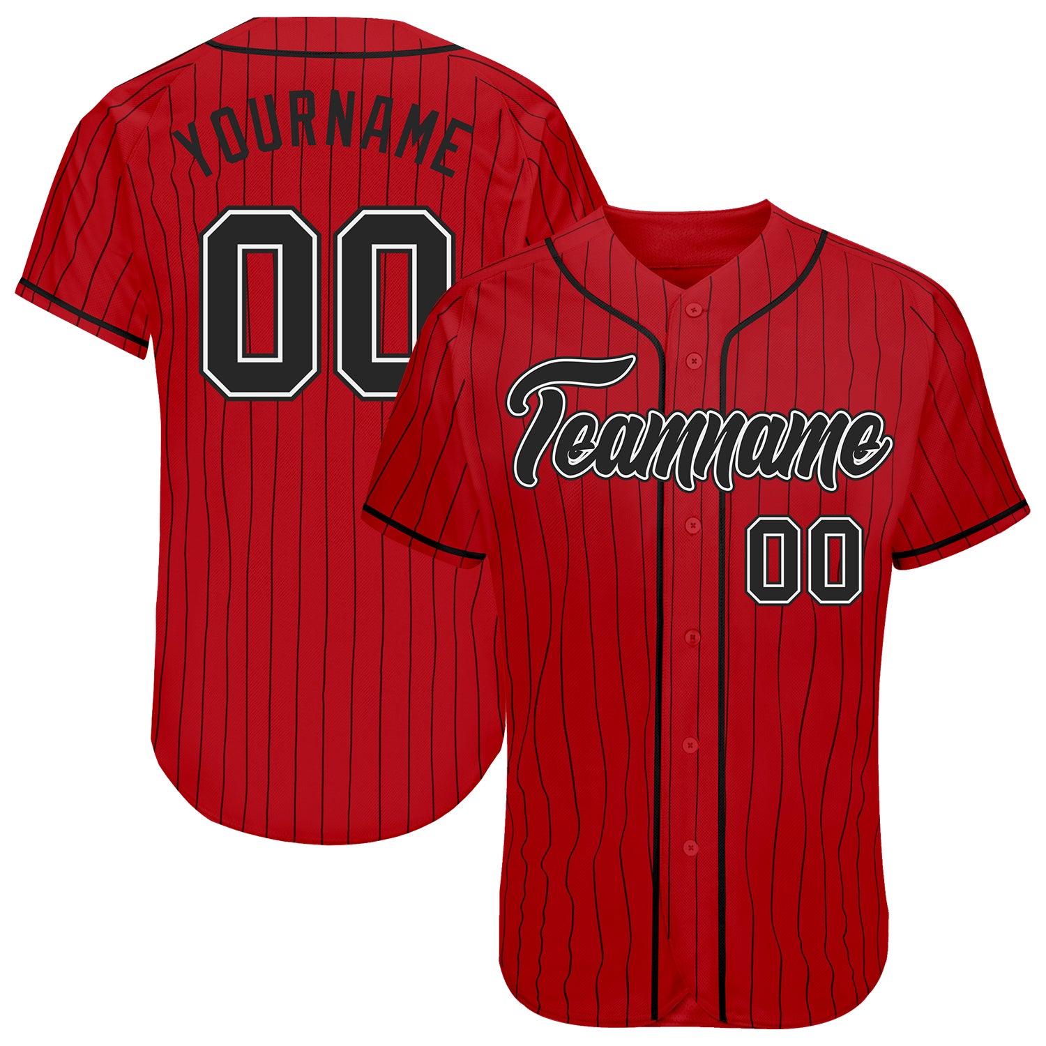 Personalized Red Black Pinstripe Black-White Authentic Baseball Jersey Team Custom Name and Number