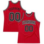 Personalized Red Black Pinstripe Black-White Authentic Basketball Jersey