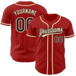 Personalized Red Black Pinstripe City Cream Authentic Baseball Jersey Team Custom Name and Number