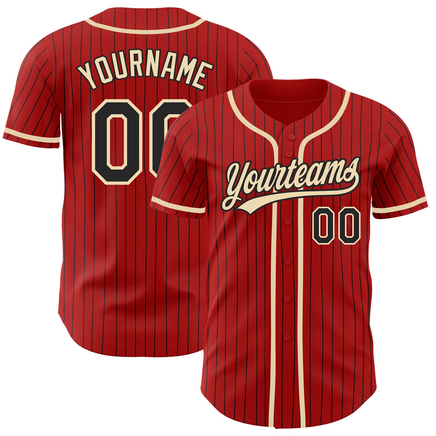 Personalized Red Black Pinstripe City Cream Authentic Baseball Jersey Team Custom Name and Number