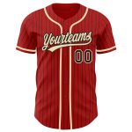 Personalized Red Black Pinstripe City Cream Authentic Baseball Jersey Team Custom Name and Number