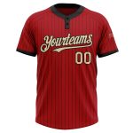 Personalized Red Black Pinstripe Cream Two-Button Unisex Softball Jersey Team Custom Name and Number
