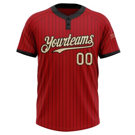 Personalized Red Black Pinstripe Cream Two-Button Unisex Softball Jersey Team Custom Name and Number