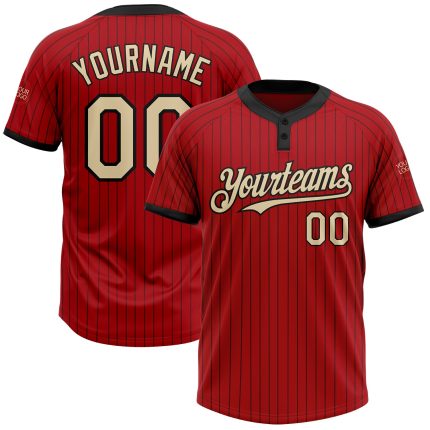Personalized Red Black Pinstripe Cream Two-Button Unisex Softball Jersey Team Custom Name and Number