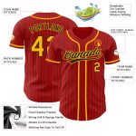 Personalized Red Black Pinstripe Gold Authentic Baseball Jersey Team Custom Name and Number