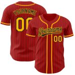 Personalized Red Black Pinstripe Gold Authentic Baseball Jersey Team Custom Name and Number