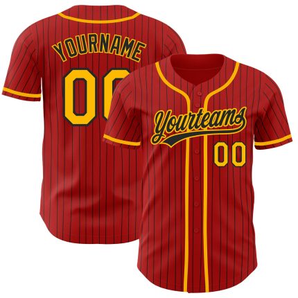 Personalized Red Black Pinstripe Gold Authentic Baseball Jersey Team Custom Name and Number