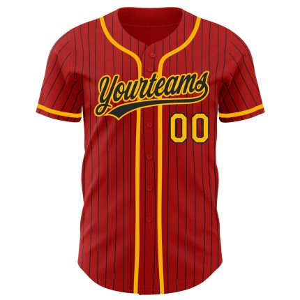 Personalized Red Black Pinstripe Gold Authentic Baseball Jersey Team Custom Name and Number