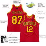 Personalized Red Black Pinstripe Gold-Black Authentic Basketball Jersey Team Custom Name and Number