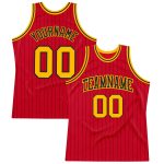 Personalized Red Black Pinstripe Gold-Black Authentic Basketball Jersey Team Custom Name and Number