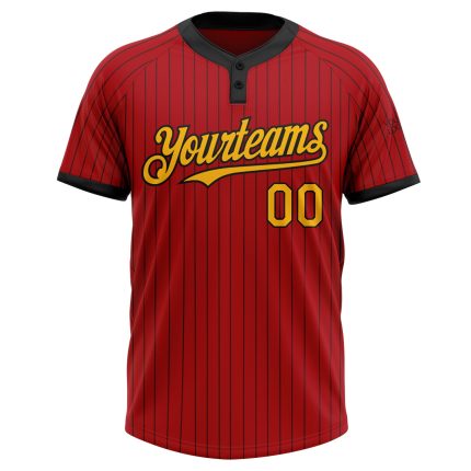 Personalized Red Black Pinstripe Gold Two-Button Unisex Softball Jersey Team Custom Name and Number