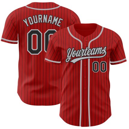 Personalized Red Black Pinstripe Gray Authentic Baseball Jersey Team Custom Name and Number