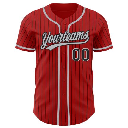 Personalized Red Black Pinstripe Gray Authentic Baseball Jersey Team Custom Name and Number