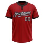 Personalized Red Black Pinstripe Gray Two-Button Unisex Softball Jersey Team Custom Name and Number