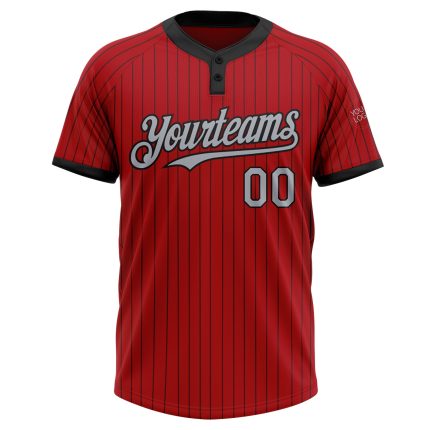 Personalized Red Black Pinstripe Gray Two-Button Unisex Softball Jersey Team Custom Name and Number