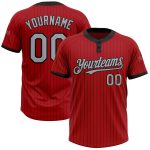 Personalized Red Black Pinstripe Gray Two-Button Unisex Softball Jersey Team Custom Name and Number