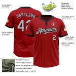 Personalized Red Black Pinstripe Gray Two-Button Unisex Softball Jersey Team Custom Name and Number