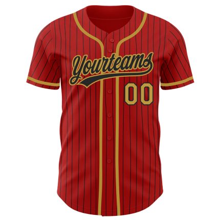 Personalized Red Black Pinstripe Old Gold Authentic Baseball Jersey Team Custom Name and Number