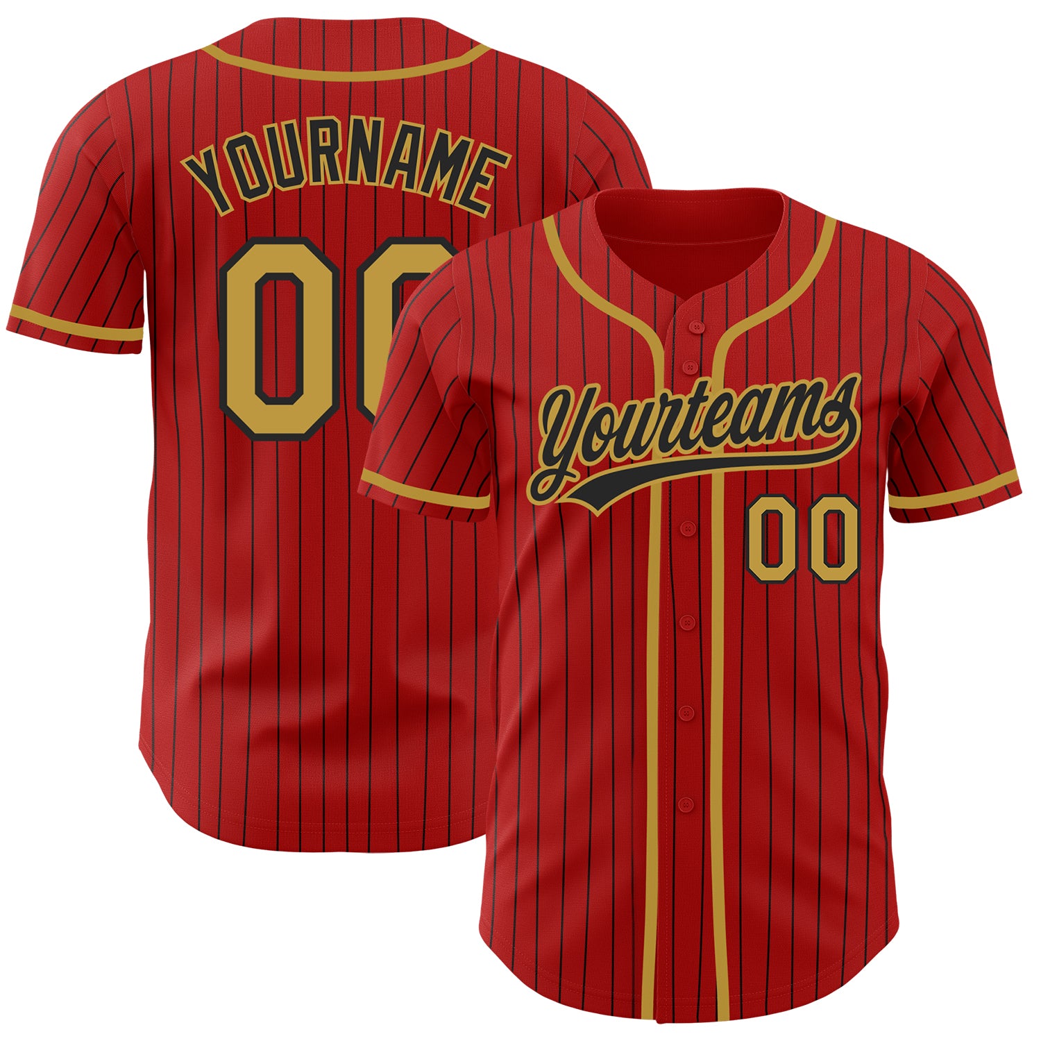 Personalized Red Black Pinstripe Old Gold Authentic Baseball Jersey Team Custom Name and Number
