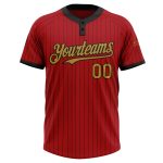 Personalized Red Black Pinstripe Old Gold Two-Button Unisex Softball Jersey Team Custom Name and Number