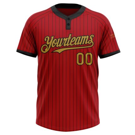Personalized Red Black Pinstripe Old Gold Two-Button Unisex Softball Jersey Team Custom Name and Number