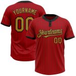 Personalized Red Black Pinstripe Old Gold Two-Button Unisex Softball Jersey Team Custom Name and Number