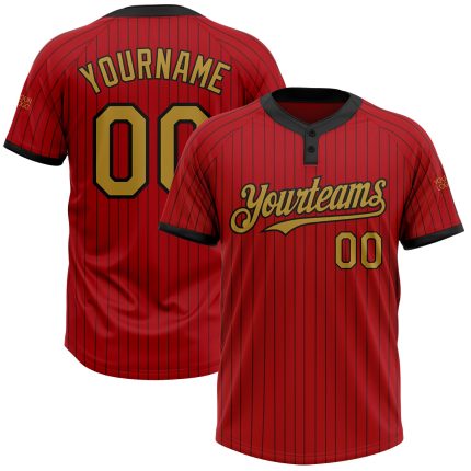 Personalized Red Black Pinstripe Old Gold Two-Button Unisex Softball Jersey Team Custom Name and Number