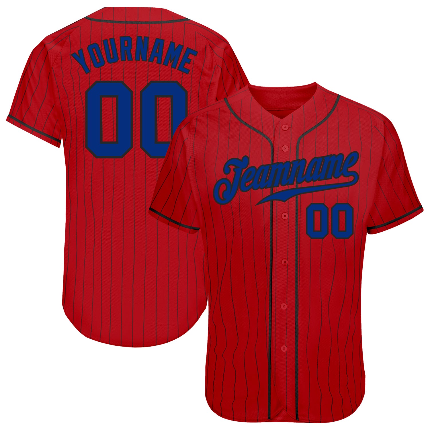 Personalized Red Black Pinstripe Royal-Black Authentic Baseball Jersey Team Custom Name and Number