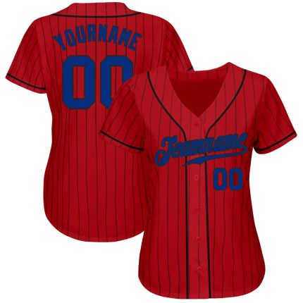 Personalized Red Black Pinstripe Royal-Black Authentic Baseball Jersey Team Custom Name and Number