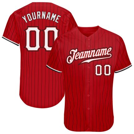 Personalized Red Black Pinstripe White-Black Authentic Baseball Jersey Team Custom Name and Number