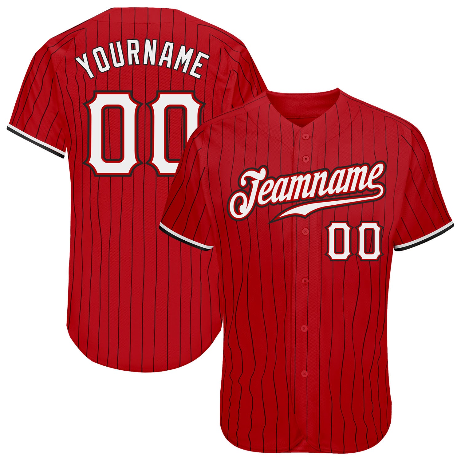 Personalized Red Black Pinstripe White-Black Authentic Baseball Jersey Team Custom Name and Number