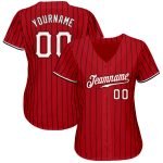 Personalized Red Black Pinstripe White-Black Authentic Baseball Jersey Team Custom Name and Number
